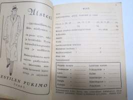 Koululaisen Muistikirja 1929-1930, sisältää kalenterin, runsaasti tietoiskuja ja artikkeleita, esim. Philips Miniwat radioputkitaulukot, Suomalaisia höyrylaivoja...