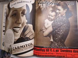 Vecko Journalen 1939, ruotsalainen aikakauslehti -sidottu osittainen vuosikerta, sisältää mm. alkavaa maailmansotaa ja Suomea koskevia artikkeleita