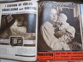 Vecko Journalen 1939, ruotsalainen aikakauslehti -sidottu osittainen vuosikerta, sisältää mm. alkavaa maailmansotaa ja Suomea koskevia artikkeleita