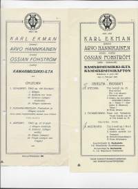 Karl Ekman, Arvo Hannikainen, Ossian Fohström konsertti  1924-27  käsiohjelma 2 kpl