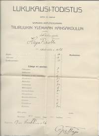 Todistus Wiipurin maalaiskunnan Tiiliruukin Ylemmän kansakoulun IV luokan oppilas  1916 - koulutodistus