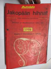 Jakopään hihnat (myös ulkopuoliset käyttöhihnat) Bensiini- ja dieselmoottorit 1974-1994  - Autodata 1994 Huolto - korjaukset - säädöt