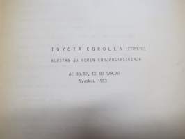 Toyota Corolla etuveto alusta &amp; kori AE80.82, CE80 korjauskäsikirja -tehtaan / maahantuojan alkuperäinen suomenkielinen korjaamokirja