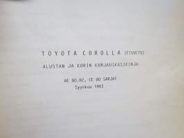 Toyota Corolla etuveto alusta &amp; kori AE80.82, CE80 korjauskäsikirja -tehtaan / maahantuojan alkuperäinen suomenkielinen korjaamokirja