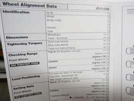 Autodata - 1997 Wheel Alignment Data, Checking, Setting - Front &amp; Rear Wheels - Autodata -säätöarvokirja