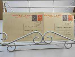 2 x virallinen postikortti v.1956 Hartolan Osuuskassa