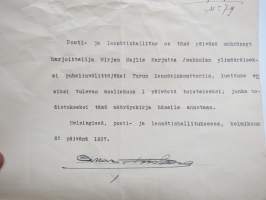 Määräys M.M.M.J:lle Turun lennätinkonttorin ylimääräiseksi puhelinvälittäjäksi 25.2.1937 -asiakirja