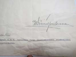 Määräys M.M.M.J:lle Turun lennätinkonttorin ylimääräiseksi puhelinvälittäjäksi 25.2.1937 -asiakirja