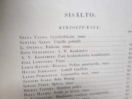 Nuori Suomi XXXIX 1929 kirjallistaiteellinen joulu-albumi, kirjoittajina mm. Elina Vaara, Lauri PohjanpääHilja Haahti, Mika Waltari, Artturi Leinonen, Elsa Hästesko