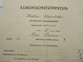 Lukuvuositodistus v.1925 Hartola Ylemmäinen