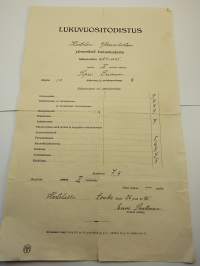 Lukuvuositodistus v.1925 Hartola Ylemmäinen