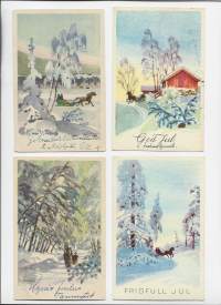 Rekiretki  joulukortti taiteilijapostikortti sign U Maasio - postikortti  kulkenut 4 eril
