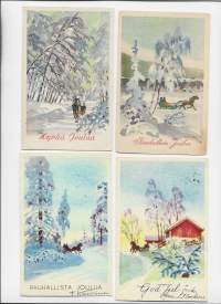 Rekiretki  joulukortti taiteilijapostikortti sign U Maasio - postikortti  kulkenut 4 eril
