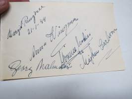 Georg Malmstén, Lasse Pihlajamaa, Margit Ringvall + useita muita -nimikirjoitus  / signature - autograph