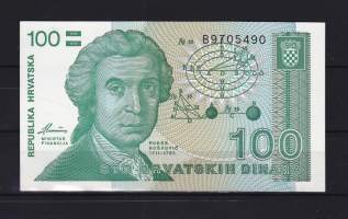 Seteli - Kroatia/Hrvatska 100 dinaaria, pakkasileä. 1991