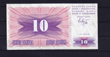 Seteli - Bosnia-Herzegovina 10 dinaaria, pakkasileä. 1992