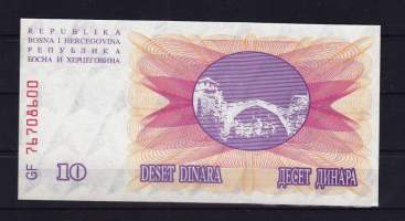 Seteli - Bosnia-Herzegovina 10 dinaaria, pakkasileä. 1992