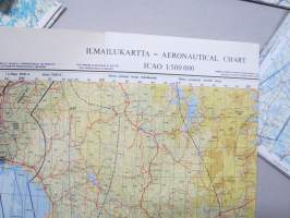 Lentokarttoja / ilmailukarttoja, suomalaisia, 11 kappaletta, eri ikäisiä