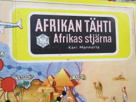 Afrikan Tähti / Afrikas stjärna -lautapeli, hyväkuntoinen pelipohja, laatikko korkeintaan tyydyttäväkuntoinen, nappuloita ja merkkejä puuttuu