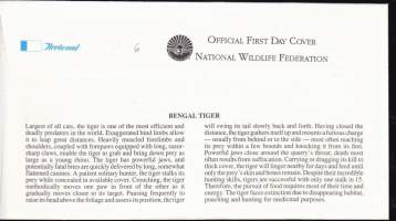FDC Ensipäiväkuori USA 1.10.1992 Bengal Tiger - Bengalin tiikeri.