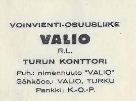 Voinvienti-Osuusliike Valio Turku  1939 - firmalomake