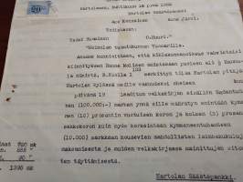 v.1952 Hartola kiinteistön kiinnitysasiakirja Hannula