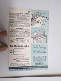 Sähkökäyttöisen Hoover pyykinpesukoneen käyttöohjeet, 2-puolinen, koneen lähelle ripustettavksi tarkoitettu kartonkia oleva ohjeistus