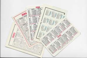 1985,1986,1988, 1989 ja 1990  lompakkoalmanakka kyrillisin kirjaimin 5 eril