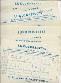 N 30 kpl erä täytettyjä lukujärjestyksiä 1949-51 lukujärjestys - Kouluaitta Oy