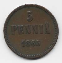 5 penniä  1865