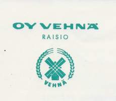 Vehnä Oy Raisio 1963 - firmalomake