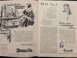 Eeva 1939 nr 4 - Sirkka Salonen kotimaisessa iltapuvussa PMK:n mannekiininäytöksessä, Neljä naista puhuu kevyesti vakavasta asiasta, ym.