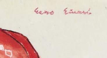 Eero-Einari Nurmela, &quot;Lahjakuorma&quot;joulukortin originaali, alkuperäismaalaus, peitevärimaalaus,  sing Eero-Einari  koko 21x14 cm kehystämätön