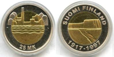 25 markkaa 1997,Itsenäinen Suomi 80 vuotta, kaksimetalli pillerissä