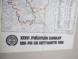 Viking renkaat 1987 - Taustalla Jyväskylän Suurajot 1987 reittikartta - Vauhdin Maailma -juliste