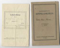 Lukutodistus Kiertokoulusta ja lukukinkereiltä sekä Kansakoulun oppilaskirja Juva Tuhkalan kansakoulu todistus koulutodistus 1939-41