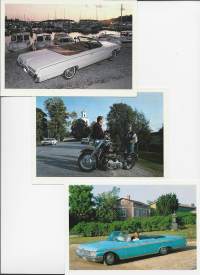 Buick Elektra , Harley Davidsson ja Ford Galaxe - postikortti kulkematon 3 kpl erä