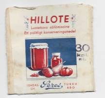 Hillote, tukkupakkauksen tuote-etiketti