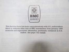 BMC / SU Carburetters -BMC-autoihin asennettujen SU-kaasuttimien räjäytyskuvat / varaosaluettelot