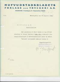 Hufudstadsbladets Forlags och Tryckeri Ab Helsingfors 1926 - firmalomake