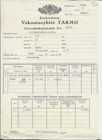 Keskinäinen Vakuutusyhtiö Tarmo Turku   1955  - firmalomake