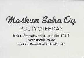 Maskun Saha Oy Turku  1955  - firmalomake