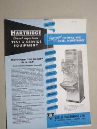 Hartridge Diesel Injection Teste &amp; Service Equipment  - Junior 16 &amp; 16F, Major, Majestic, Minor, diesel-ruiskutuspumppujen koepenkki ym. -myyntiesite