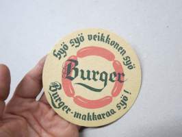 Syö syö veikkonen syö - Burger-makkaraa syö -lasinalunen / coaster