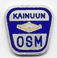 Kainuun Osuusmeijeri logo merkki  hopea emali   18x12 mm