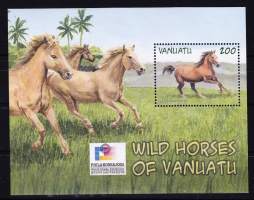 Pienoisarkki/blokki Vanuatu - Wild Horses of Vanuatu. **postituore. Philakorea 2002 -postimerkkinäyttely.