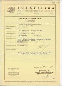 Europeiska Varu- och Resgodsförsäkrings Abpalovakuutuskirja  Transportförsäkring    - vakuutuskirja 1959