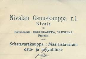 Nivalan Osuuskauppa r l Nivala 1921 - firmalomake