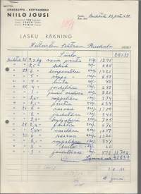 Lihakauppa Niilo Jousi Kauppahalli Turku 1951  - firmalomake
