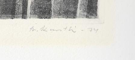 Allan Kuntsi, &quot;Kaivanto&quot;etsaus/akvatinta, signeerattu -74, tpl&#039;a, numeroitu 33/99, koko 33 x 37 cm kehystämätön